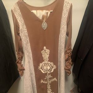 Beige and cream Pakistani outfit